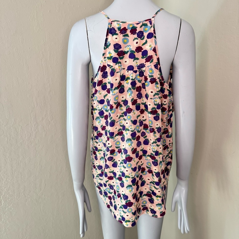 REBECCA TAYLOR 100% Silk Floral Tank Top Ruffle Pink Multicolor Size 8 - Picture 9 of 13